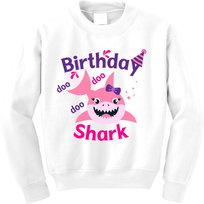 Pink Birthday Shark Doo Doo Doo Kids Sweatshirt