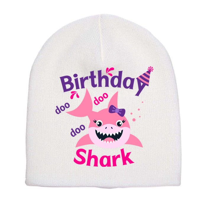 Pink Birthday Shark Doo Doo Doo Short Acrylic Beanie