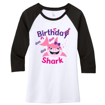 Pink Birthday Shark Doo Doo Doo Women's Tri-Blend 3/4-Sleeve Raglan Shirt