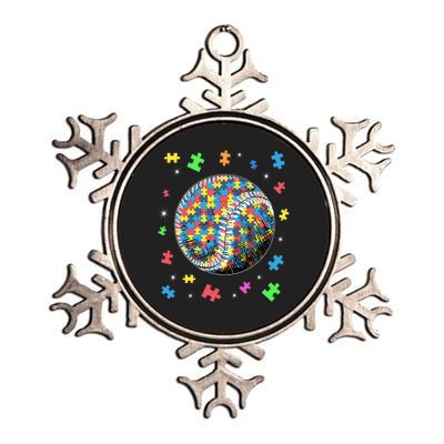 Puzzle Baseball Support Autism Awareness Metallic Star Ornament