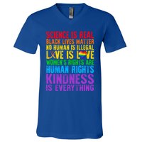 Pride Blm Science Is Real Black Lives Matter Rainbow Lgbt Gift V-Neck T-Shirt