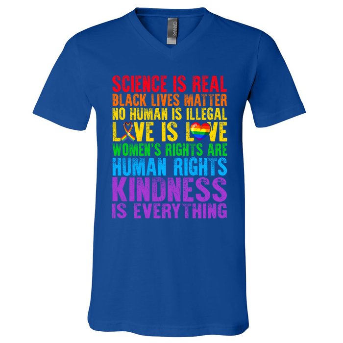 Pride Blm Science Is Real Black Lives Matter Rainbow Lgbt Gift V-Neck T-Shirt