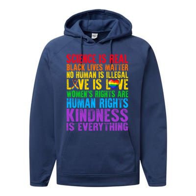 Pride Blm Science Is Real Black Lives Matter Rainbow Lgbt Gift Performance Fleece Hoodie