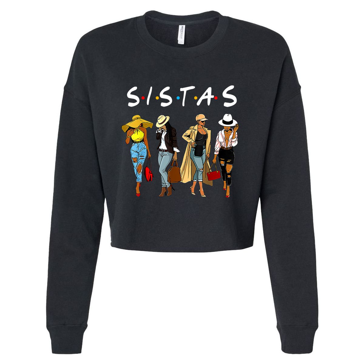 Proud Black Sistas Queen Melanin Afro African American Great Gift Cropped Pullover Crew