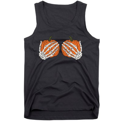 Pumpkin Boobies Skeleton Hands Adult Wo's Funny Halloween Tank Top