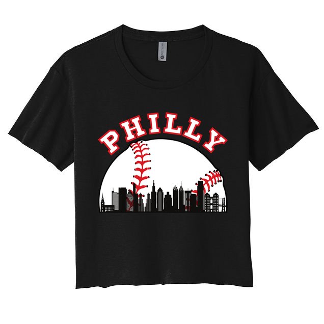 Philly Baseball Shirt Philadelphia Baseball PA Cityscape Skyline Crop Top