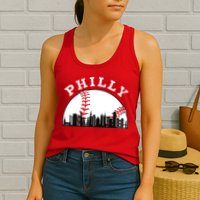 Philly Baseball Shirt Philadelphia Baseball PA Cityscape Skyline Womens Tank Top