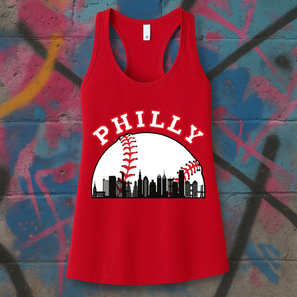 Philly Baseball Shirt Philadelphia Baseball PA Cityscape Skyline Womens Tank Top