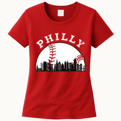 Philly Baseball Shirt Philadelphia Baseball PA Cityscape Skyline Womens T-Shirt
