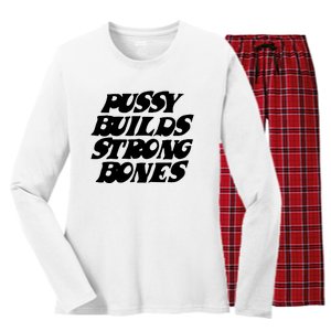 Pussy Builds Strong Bones Women's Long Sleeve Flannel Pajama Set 