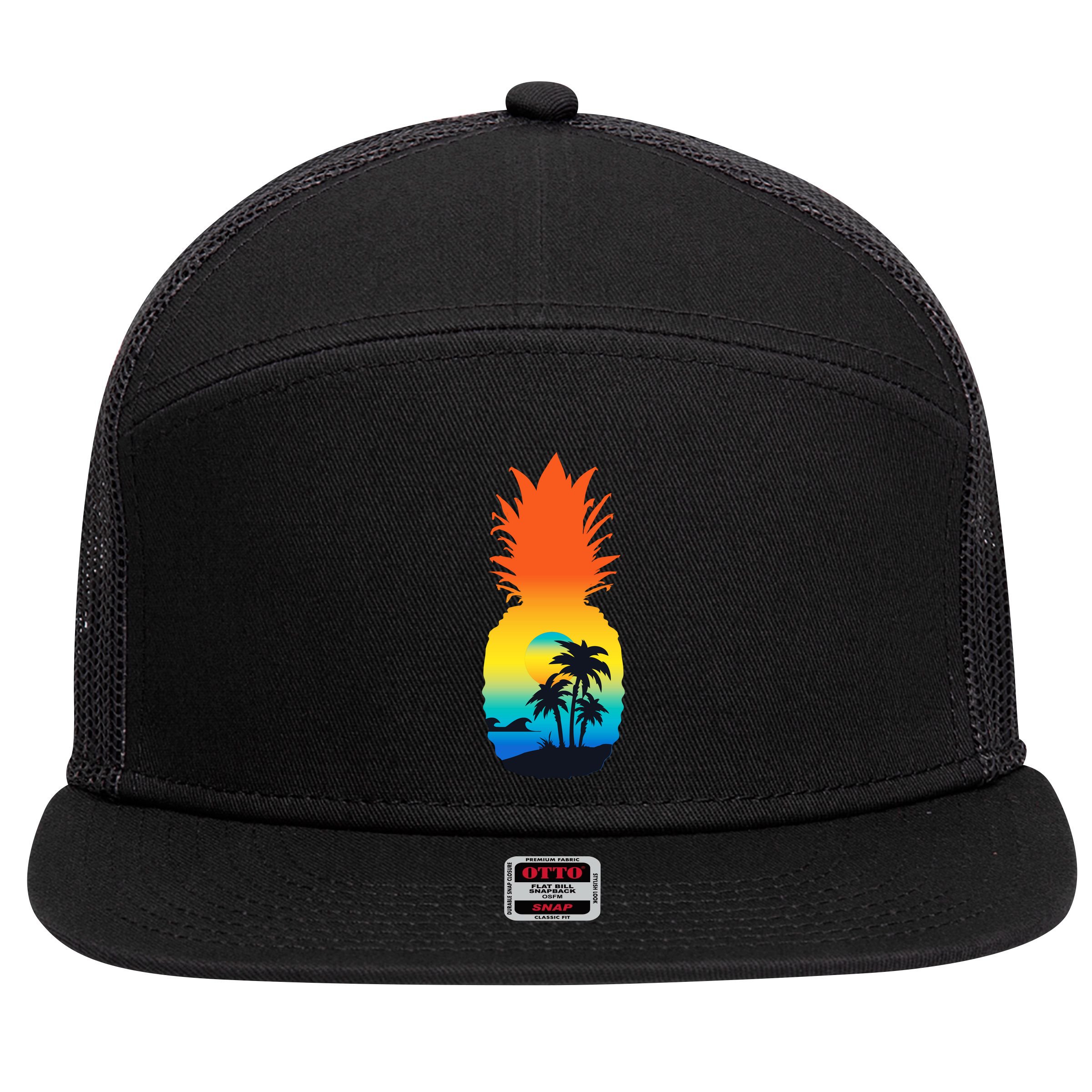 Pineapple Summer Sunset Beach 7 Panel Mesh Trucker Snapback Hat