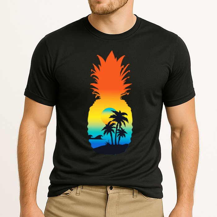 Pineapple Summer Sunset Beach Cooling Performance Crew T-Shirt