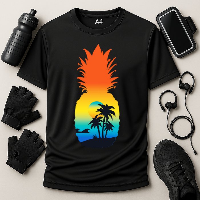 Pineapple Summer Sunset Beach Cooling Performance Crew T-Shirt