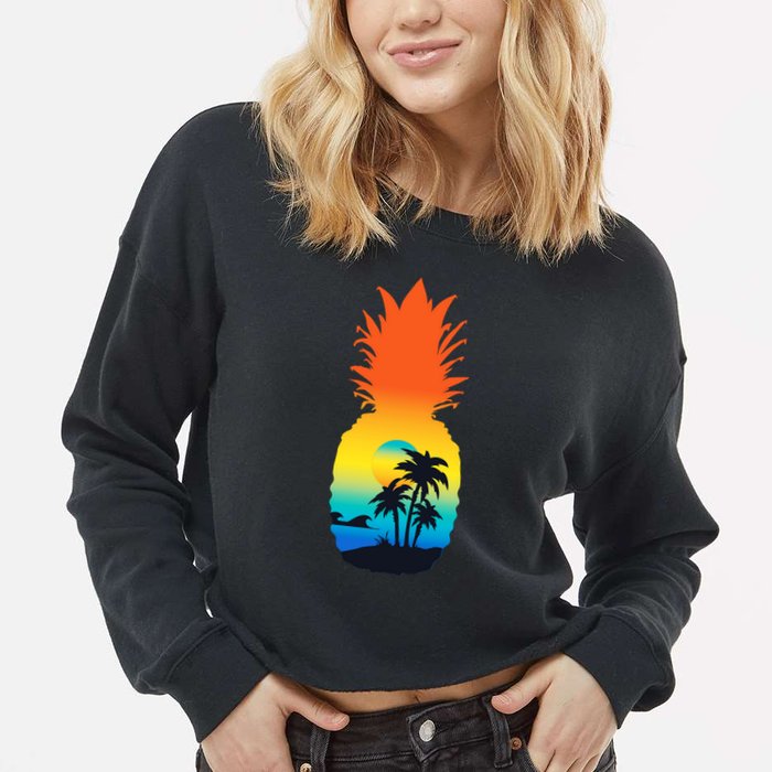 Pineapple Summer Sunset Beach Cropped Pullover Crew