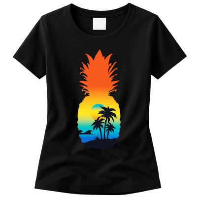 Pineapple Summer Sunset Beach Womens T-Shirt