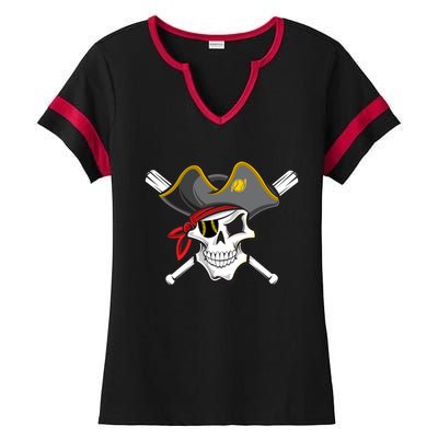 Pirate Baseball Skull Fans Of Pittsburgh Gift Ladies Halftime Notch Neck Tee