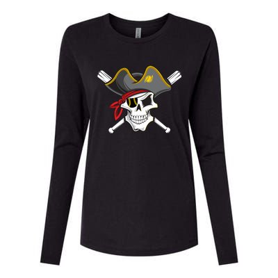 Pirate Baseball Skull Fans Of Pittsburgh Gift Womens Cotton Relaxed Long Sleeve T-Shirt