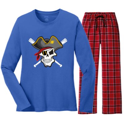 Pirate Baseball Skull Fans Of Pittsburgh Gift Women's Long Sleeve Flannel Pajama Set 