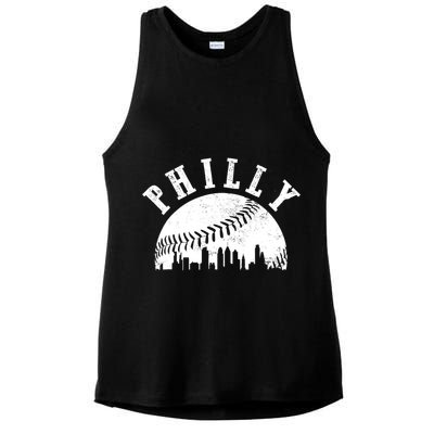 Philly Baseball Sports Skyline Illustration Cityscape Ladies PosiCharge Tri-Blend Wicking Tank