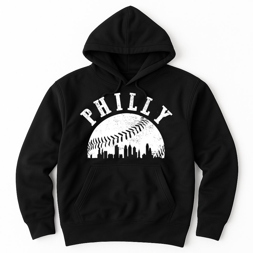 Philly Baseball Sports Skyline Illustration Cityscape Hoodie