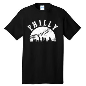 Philly Baseball Sports Skyline Illustration Cityscape Tall T-Shirt