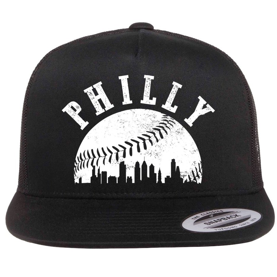 Philly Baseball Sports Skyline Illustration Cityscape Flat Bill Trucker Hat
