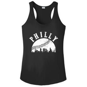 Philly Baseball Sports Skyline Illustration Cityscape Ladies PosiCharge Competitor Racerback Tank