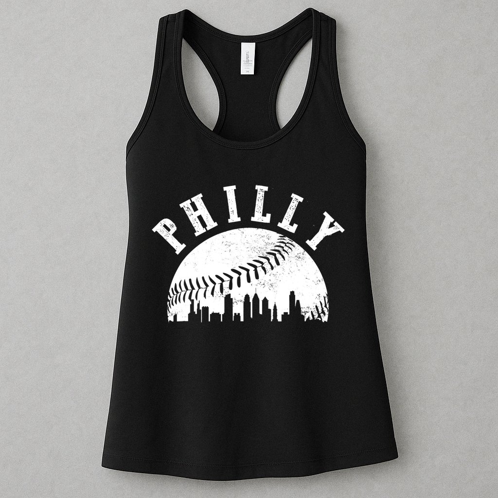 Philly Baseball Sports Skyline Illustration Cityscape Womens Tank Top
