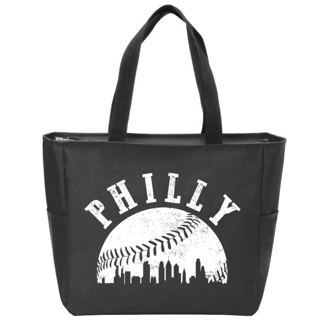 Philly Baseball Sports Skyline Illustration Cityscape Zip Tote Bag