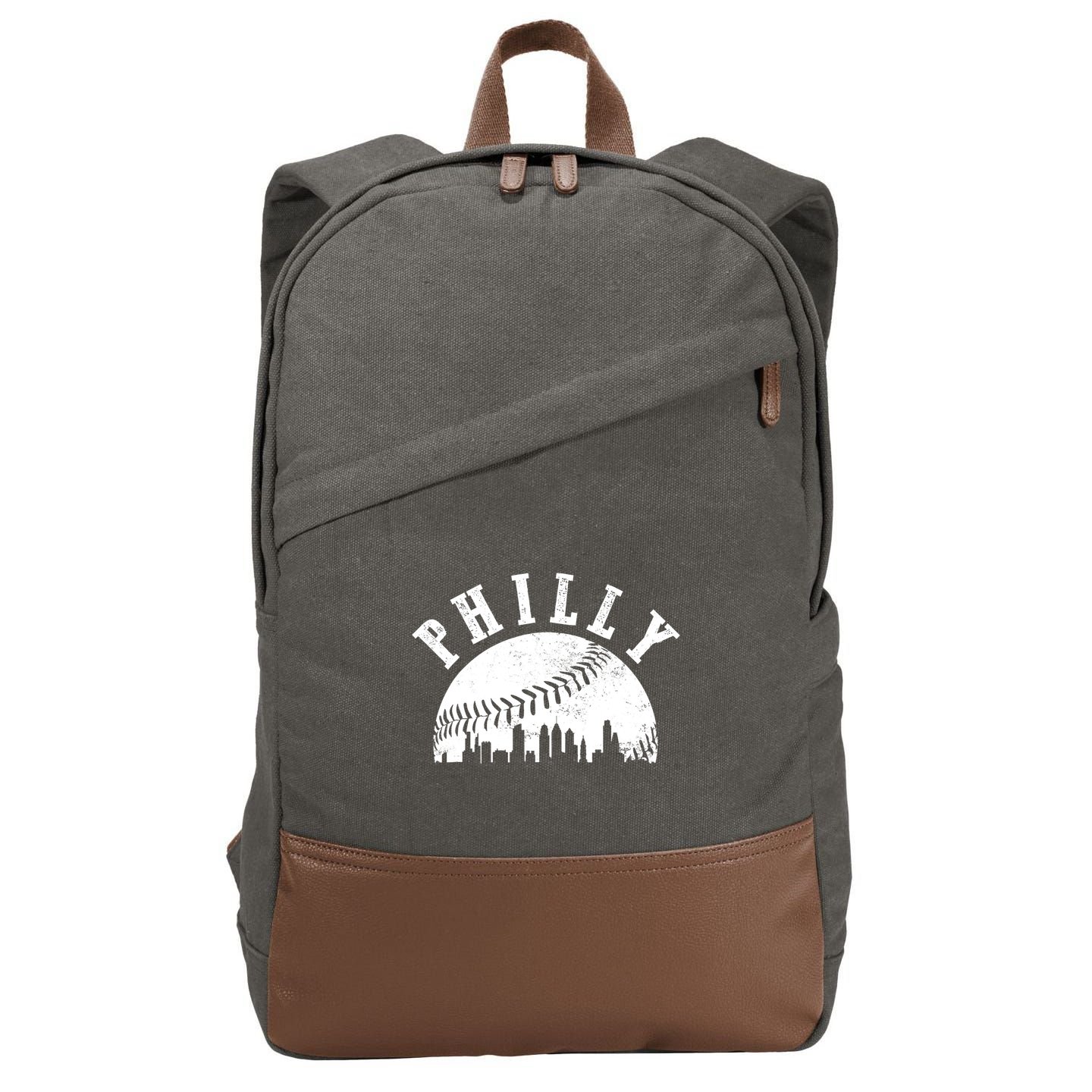 Philly Baseball Sports Skyline Illustration Cityscape Cotton Canvas Backpack