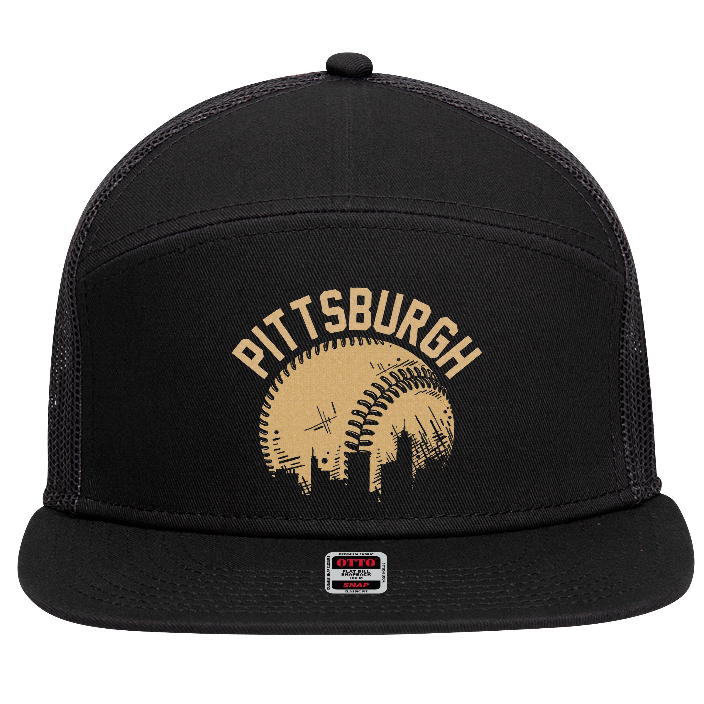 Pittsburgh Baseball Skyline Pennsylvania Player Coach Fan 7 Panel Mesh Trucker Snapback Hat