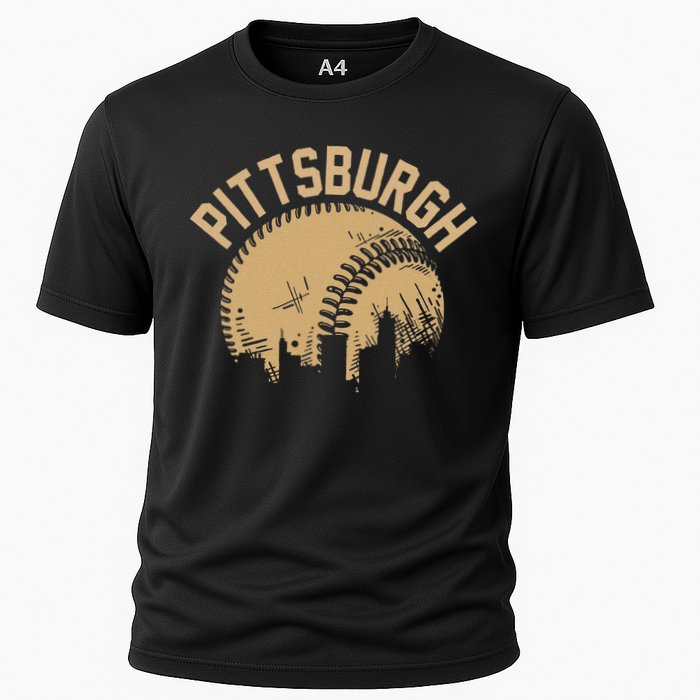 Pittsburgh Baseball Skyline Pennsylvania Player Coach Fan Cooling Performance Crew T-Shirt