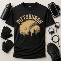 Pittsburgh Baseball Skyline Pennsylvania Player Coach Fan Cooling Performance Crew T-Shirt