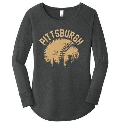 Pittsburgh Baseball Skyline Pennsylvania Player Coach Fan Women's Perfect Tri Tunic Long Sleeve Shirt