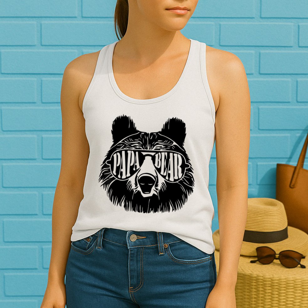 Papa Bear Sunglasses Father's Day Dad Grandpa Womens Tank Top