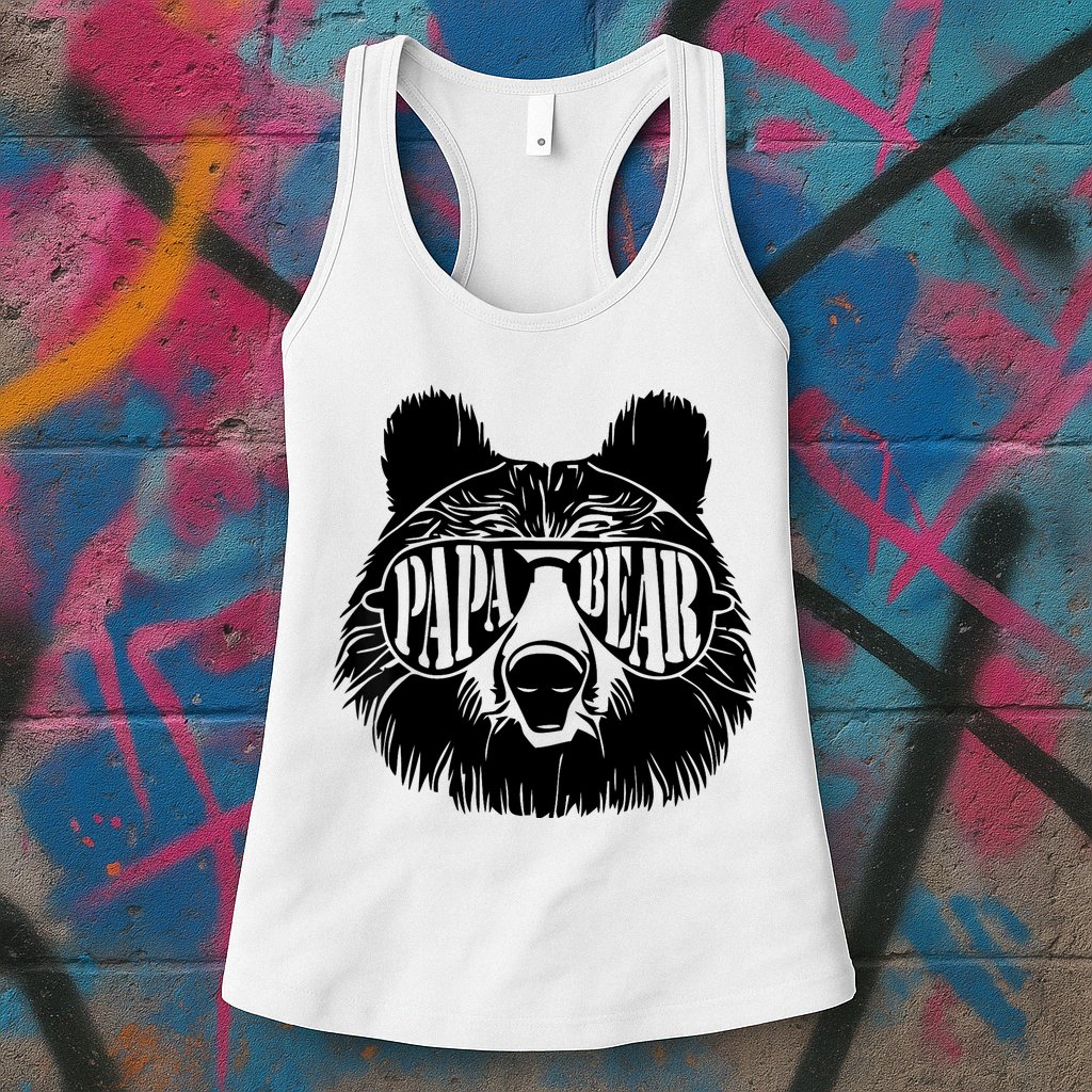 Papa Bear Sunglasses Father's Day Dad Grandpa Womens Tank Top