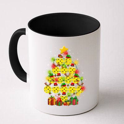 Pickleball Balls Santa Claus And Elf Hat Christmas Tree Lights Gift Mug