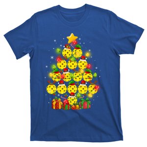 Pickleball Balls Santa Claus And Elf Hat Christmas Tree Lights Gift T-Shirt