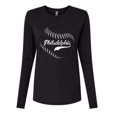 Philadelphia Baseball Swoosh Womens Cotton Relaxed Long Sleeve T-Shirt