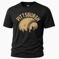 Pittsburgh Baseball Skyline Pennsylvania Player Coach Fan Cooling Performance Crew T-Shirt