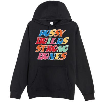 Pussy Builds Strong Bones Retro Colorful Logo Premium Pullover Hoodie