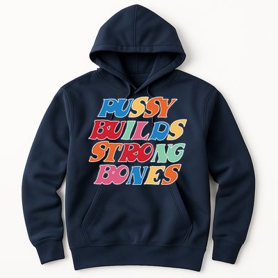Pussy Builds Strong Bones Retro Colorful Logo Hoodie