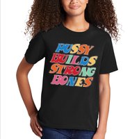 Pussy Builds Strong Bones Retro Colorful Logo Kids T-Shirt