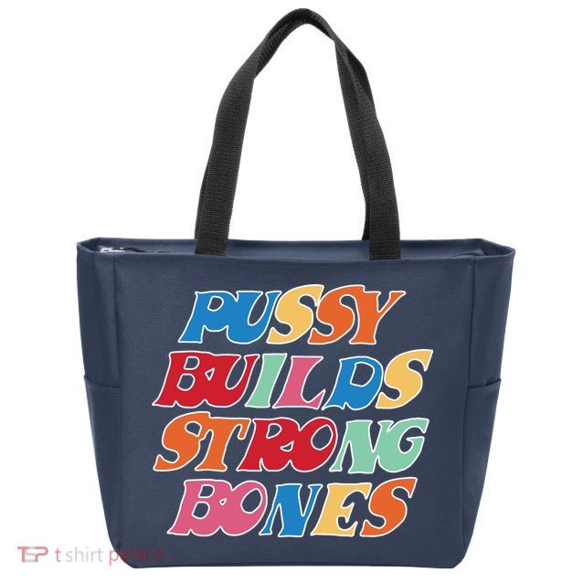 Pussy Builds Strong Bones Retro Colorful Logo Zip Tote Bag