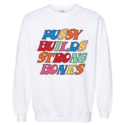 Pussy Builds Strong Bones Retro Colorful Logo Garment-Dyed Sweatshirt