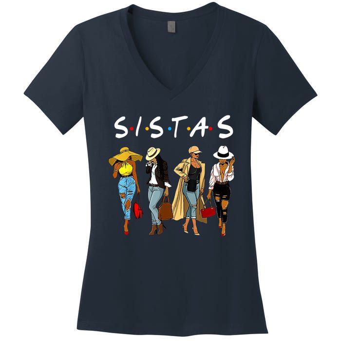 Proud Black Sistas Queen Melanin Afro African American Wo Women's V-Neck T-Shirt