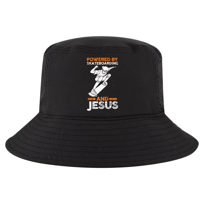 Powered by skateboarding and jesus Cool Comfort Performance Bucket Hat