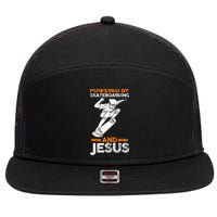 Powered by skateboarding and jesus 7 Panel Mesh Trucker Snapback Hat