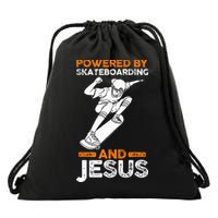 Powered by skateboarding and jesus Drawstring Bag