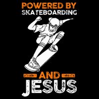 Powered by skateboarding and jesus Flat Bill Trucker Hat